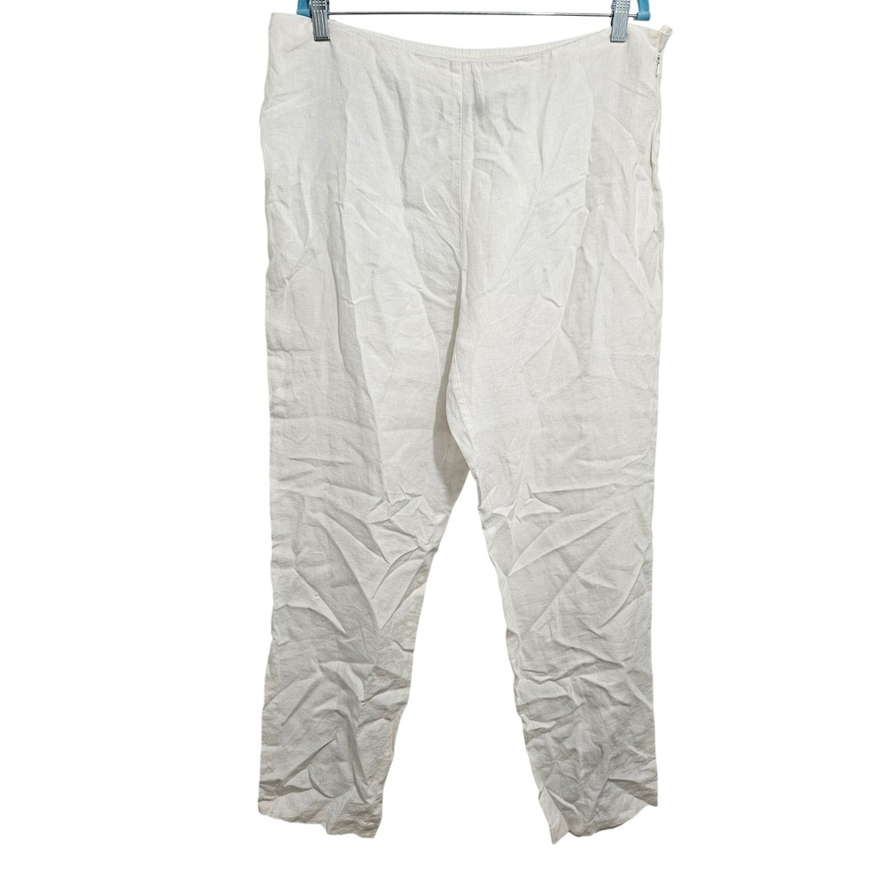 Eileen Fisher 100% Linen High Rise Pants Relaxed Lagenlook Capsule Boho White L